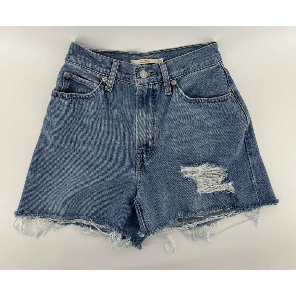 Levi's '94 Baggy Women's High Rise Cut Off Denim Shorts Distressed Size 24W